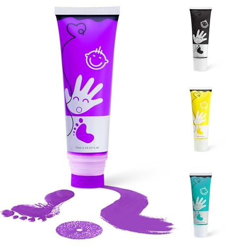 TOGOU2S Kit Empreinte Bebe Avec Attachement Éponge, Non Toxique et Lavable, Convient à la Réalisation D'empreintes de Mains et de Pieds de Bébés, Les Bricolages Familiaux, Cadeau de Noël, Violet