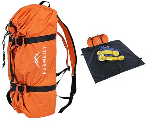 FUEMEILY Rock Climbing Rope Bag, Large Capacity Folding Rope Storage Backpack with Ground Sheet, Adjustable Straps Outdoor Climbing Gears Orange