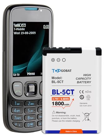 TOPGOBAT BL-5CT Battery,1800mAh High Capacity Compatible with Nokia 5220 5630 6303 6730 3720 C3-01 C5-00 C6-01