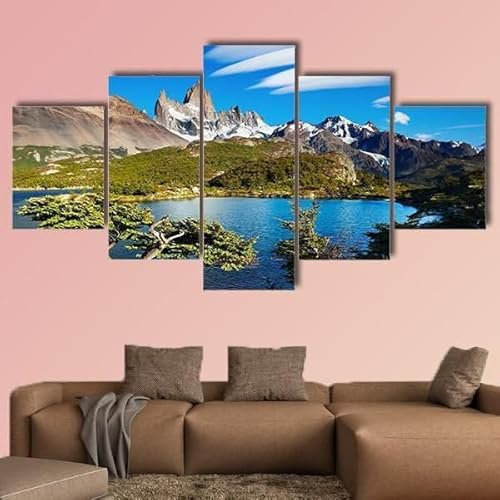 Generisch 5 Teile Laguna Capri und der Berg Fitz Roy Malerei Tuch Plakat Wanddekoration, Wandkunst Druckset (Rahmenlos)