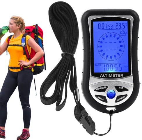 Handheld Barometer Altimeter - Weather Monitor | Digital Altimeter Barometer with Compass Altitude Meter | 8 in 1 Electronic Tool for Mountaineering Portable Fishing Hiking Tracking