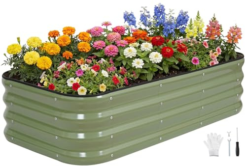INNO STAGE Verstellbares Hochbeet, 152 cm, Metall-Pflanzkästen für den Außenbereich, für den Anbau von Gemüse, Kräutern, Blumen, Stahlpflanzen, Hochbeet, (Olivgrün, 3FTX3FTX1FT 1pack)