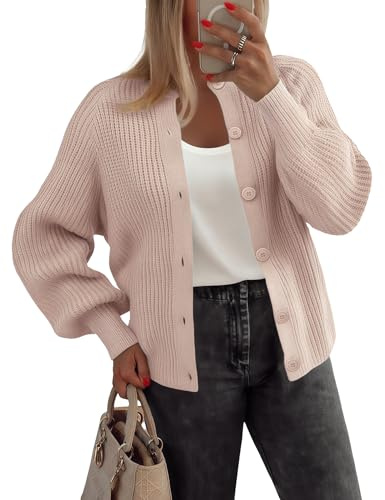 Zeagoo Cardigan Femme Court Tricot Col Rond Ouvert avec Boutons Pull Élégant Décontracté Gilet en Maille pour Femme