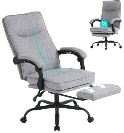 MZLEE Office Chairs for Home, Ergonomic Office Chair with Footrest, 90-135° Recline, 150kg Heavy Duty Fabric Computer Desk Chair with Linkage Armrests, Adjustable Height for Napping and Gaming