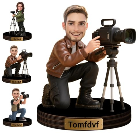 Personalized Photographer Figurine Trinket Portrait Caricature Desk Name Plate Custom Cartoon Lensman Portrait Sculpture Ornament Acrylic Plaque Photography Lover Statues & Sculptures Ornament Gift