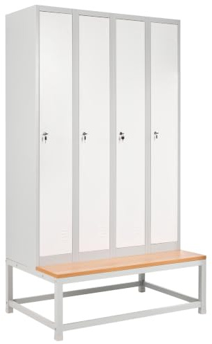 Beliani Casier en Métal avec Banc Armoire Vestiaire Gymnase Salle de Sport École 4 Portes Blanc et Gris Athlete