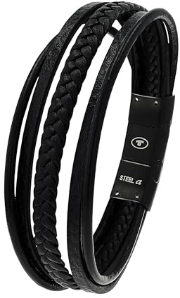 Tom Tailor Armband für Herren, Edelstahl und Leder, 20+1,5 cm, schwarz, Geschenkidee, Armschmuck, Herrenschmuck, 2100693