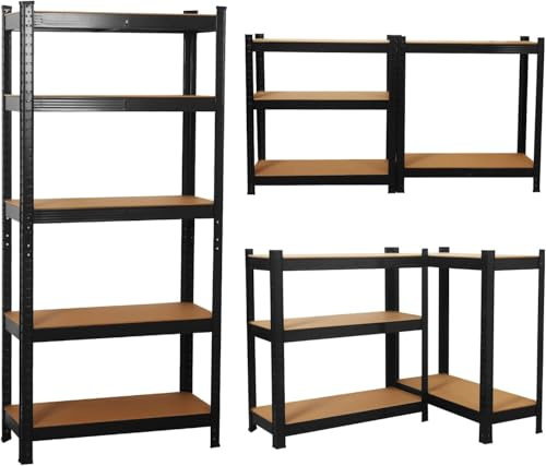 shine planet Garagenregal Metallregal, strapazierfähiges Lagerregal für Lager, Werkstatt, Büro (Schwarz, 5 Tier-90 x 40 x 180 cm)