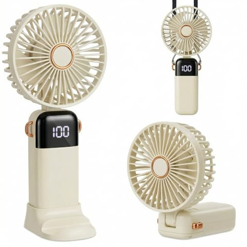 CNMTCCO Handventilator Akku Aufladbar,3000mAh Mini Ventilator Klein Leise,3 in 1 Tragbarer Taschenventilator mit 5 Geschwindigkeiten,Büro,Kinder,Outdoor (Weiß)