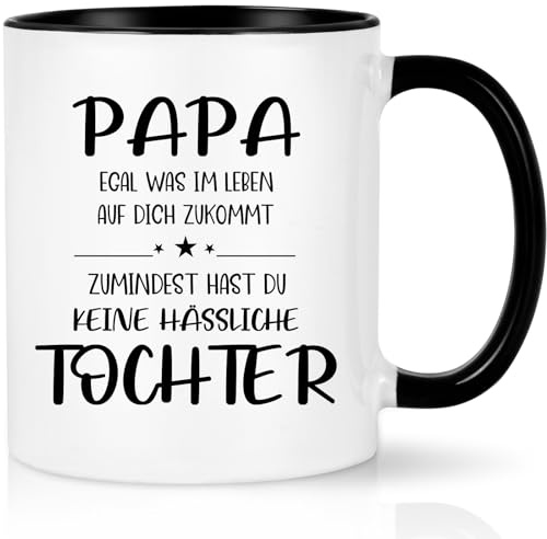 CHUIN DRUCK Tasse Geschenke für Papa von Tochter Geburtstag Vatertagsgeschenk - Hast du Keine Hässliche Tochter Papa Geschenkidee Weihnachtsgeschenke, 320ml Schwarz