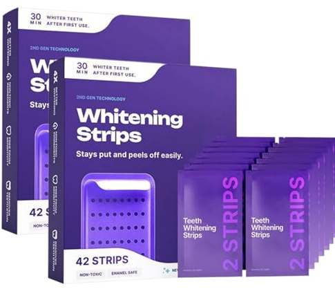 Bandes Blanchissantes Pourpres de Blanchiment Dentaire, Kit Blanchisseur Dents, Élimination des Taches Café Vin, Soin Dentaire Pratique