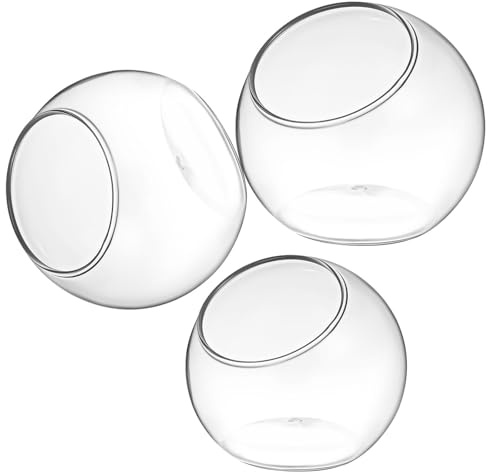 Holibanna 3 Stück Glas Terrarienschale mit Terrariumpflanzen im Glasbehälter Runde Vase Topf aus Glas für Sommerfest und Dekorative Hydropflanzen