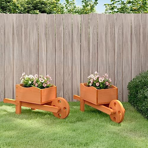 Ziaphsol Fioriera carriola design in legno massello di abete con foro di drenaggio, per giardinaggio, 2 pezzi, 47 x 15 x 19 cm, trasporto di terra, 2 litri ciascuno
