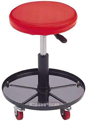 CLARKE Industrial Red Round Car Seat with Castors, Faux Leather Seat, Modern Cushion Style