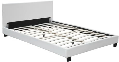 Corium Polsterbett 180 x 200cm Weiss mit Kunst Leder Kunstlederbezug Modern mit Stecklattenrost