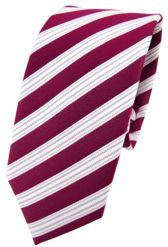TigerTie - schmale Designer Krawatte in rot beere weinrot silber weiß gestreift