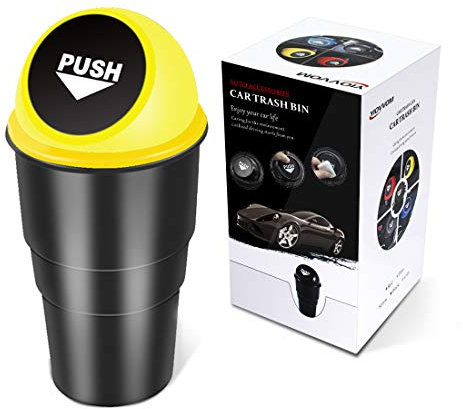 Auto Mülleimer mit Deckel Universal Handy Abfalleimer für Getränkehalter in der Konsole Mini Mülleimer Auto Mülleimer für Auto Büro Zuhause(Yellow, 1)