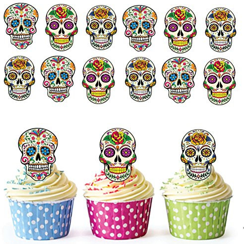 AK Giftshop Sugar Skull Day of the Dead Cupcake Toppers (12 Stück)