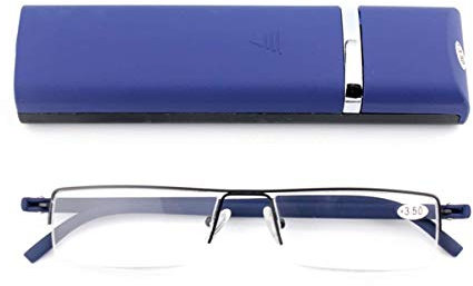 KoKoBin Ultraleichte TR90 Lesebrillen Herren Damen Klassische Metall Sehhilfe Halbrandbrille Schmal Stil Brille Lesehilfe mit Etui und Brillenputztuch(Blau,+3.5)