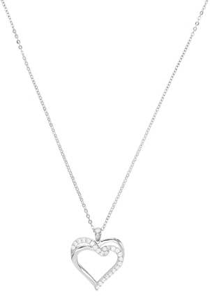 Amor Kette mit Anhänger 925 Sterling Silber Damen Halsschmuck, mit Zirkonia synth., 45 cm, Silber, Herz, Kommt in Schmuck Geschenk Box, 2026246