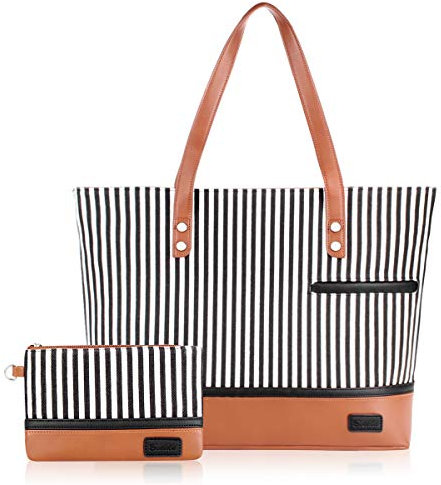 Borsa tote per computer portatile da donna, grande, in tela, impermeabile, borsa da lavoro per computer portatile da 15,6 pollici, Marrone, X-Large, Antigraffio