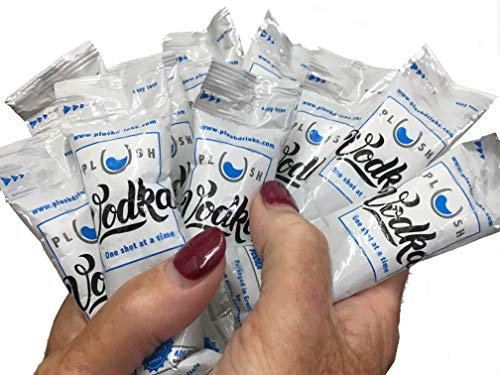 Plush Drinks Vodka Miniatures - Ten x individual 25ml shots of premium vodka in an easy-to-carry, easy-to-open flexible pouch. Perfect for parties, festivals, concerts, regattas or picnics.