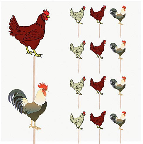 AK Giftshop Chicken Hen Rooster Farm Birthday Party Food Cupcakes Picks Decorations Toppers (Pack of 14)