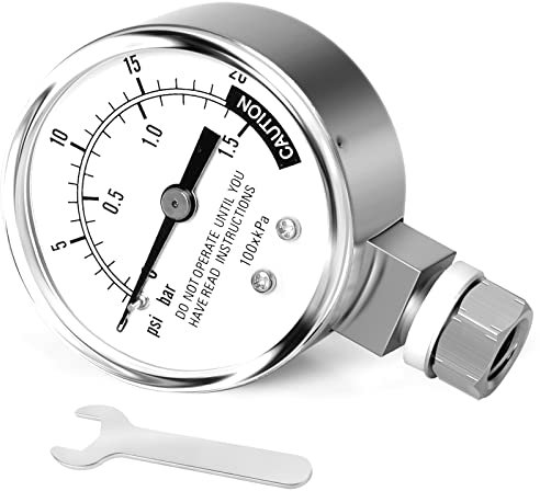 MEANLIN MEASURE Stainless Steel Pressure Cooker Gauge,0-20Psi 2 DIAL FACE 3/8 UNC steam Pressure Gauge，Pressure Tank Table (Includes Washer, Washer and nut) Lower Mount