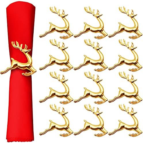 MJARTORIA Serviettenringe Gold Hirsch Stoffservietten Serviettenhalter für Weihnachten Hochzeiten Partys Abendessen Feiertage Esstischdekoration