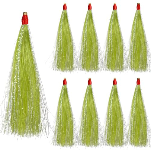 FUSIGO Bucktail Teaser – 9 Stück/18 Stück Bucktail Tube Teaser Angelköder Bucktail Slide Teaser Kit Angeln Teaser für Salzwasser Angeln Dorsch Buck Tail Rig (9 Stück Grün)
