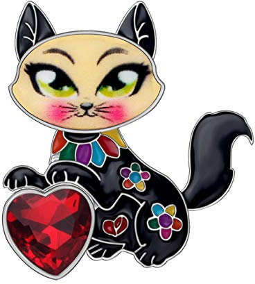 DOWAY Broche en forme de chat en émail floral pour femme, 38mm x 34mm, Émail, Grès
