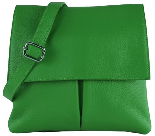 modamoda de T63LEDER Damen Leder Umhängetasche Schultertasche handmade in Italy, Farbe:Blattgrün