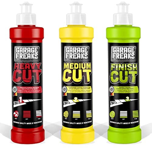 Garage Freaks - Auto Politur Komplett Set: Heavy Cut Schleifpolitur 250ml + Medium Cut Hologrammentferner 250ml + Finish Cut Hochglanzpolitur 250ml