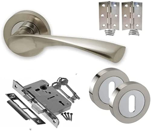 Haven Heritage ® Door Handles Chrome & Satin Duo Arched Twist Astrid Interior Lever On Rose Full Lock Door Set Rose Diameter Approx 51cm Inc Escutcheons