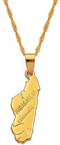 LIUZIXI Madagascar Map Pendant Necklace - Ethnic Symbol Africa Malagasy Map Pendant - for Women Men Hip Hop Charm Friendship Jewelry Party Gift,Gold