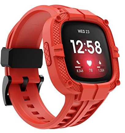 GELISHI Compatible avec les bracelets Fitbit Versa 3/Fitbit Sense avec coque antichoc, bracelet de protection robuste en TPU, accessoires de montre intelligente pour homme et femme, rouge