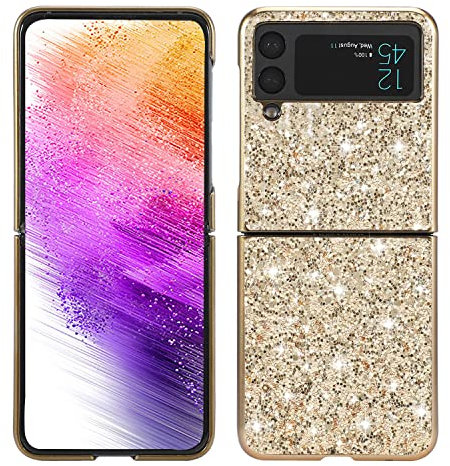 Yarxiawin Brillante Custodia per Samsung Galaxy Z Flip 3 Glamour, Bling Effetto Glitter per Samsung Z Flip 3 Cover Silicone Sottile Rosa Case Anti-impronta per Donne (Gold)