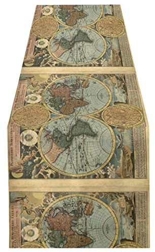 Vintage Old World Map 13 X 70 Rectangle Table Runner Long Tablecloth Placemat for Party Home Decor Indoor Outdoor Office Kitchen Dining Wedding