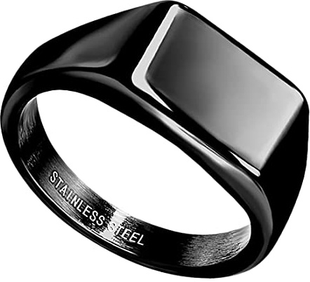 Taffstyle Rechteckiger Siegelring Edelstahlring für Herren und Damen | Modernes poliertes Design, zeitloser stilvoller Schmuck Elegantes Design – Silber Schwarz und Gold Farben