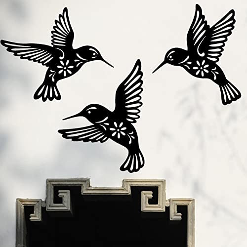3 Stück Wanddekoration, Kolibri, Vogel, aus schwarzem Metall, Kolibri, Skulptur aus Eisen, Wanddekoration, zum Aufhängen, Metall, Wandkunst, Vögel, für Garten, Yard, Landschaft, 25260,8 cm