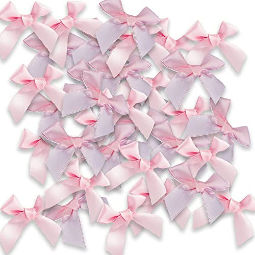 JKDHJK 48 Stück Schleife, Mini schleifen rosa, selbstklebende schleifen klein rosa Dekoration Diy Handwerk Für Weihnachten Valentinstag Karten Hochzeit Party Dekorationen(5 cm Breite)
