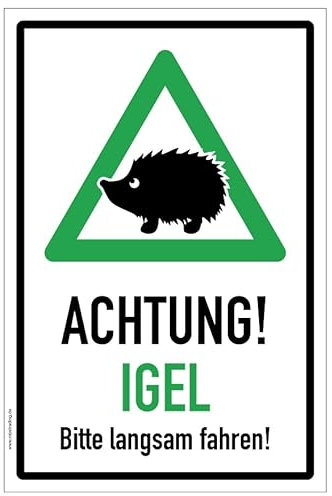 Aufkleber Warnung Hinweis Achtung Igel! Schild Folie selbstklebend | Variante wählbar Made in Germany, Größe: Fahren grün | 20x30cm