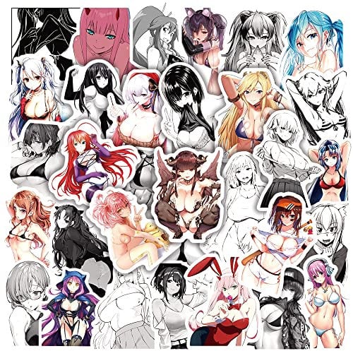 LYLSDSB 100 Pcs Black White Women Stickers Colorful Anime Waifu Sexy Girl for Laptop Water Bottle Skateboard Scrapbook Phone Computer Cars,Cute Loli Hentai Ahegao Teens Boys Adults