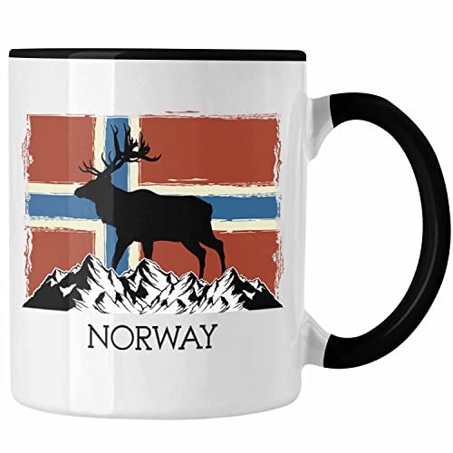 Trendation - Norwegen Geschenke Tasse Flagge Nordkap Elch Norway (Schwarz)