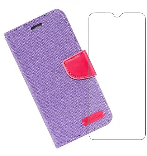 KJYF For Doro 8100 Wallet Case + Tempered Glass Screen Protector, Flip Folio Leather Cell Phone Cover with Credit Card Holder Compatible With Doro 8100 (6.1) - Purple