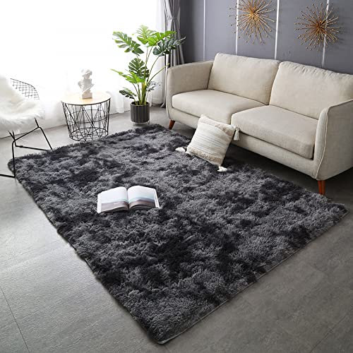 Nyescasa Hochflor Teppich Langflor Modern Flauschig Weich Rechteckig für Wohnzimmer, Kinderzimmer, Schlafzimmer, Flur - Läufer Dunkelgrau Shaggy Innen 140x200cm