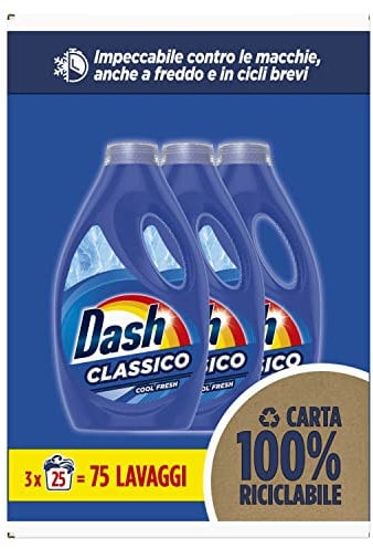 Dash Detersivo Liquido Lavatrice, 75 Lavaggi, Classico, Rimuove Le Macchie, Brillantezza Per I Capi, Efficace A Freddo E In Cicli Brevi