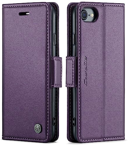 QLTYPRI Wallet Case for iPhone 7/8/SE 2020/SE 2022 5G, PU Leather Magnetic Flip Folio Case with RFID Blocking Card Slots Kickstand Shockproof Phone Case Cover for iPhone SE3/SE2/8/7 - Purple