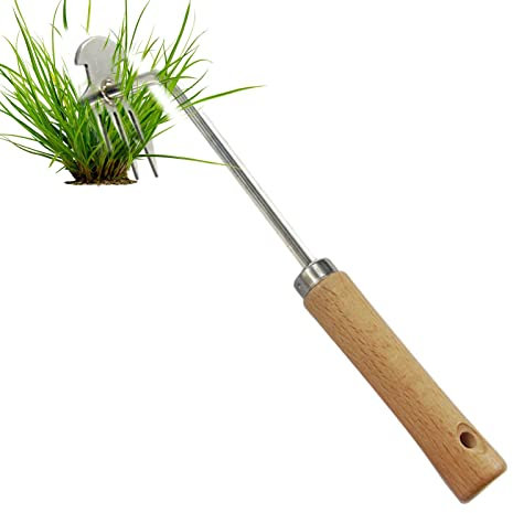 -Unkrauthacke, manueller Hand-Unkrautjäter, kleine Hacke aus Edelstahl, Unkrautstecher, lockert den Boden, reißt Unkraut heraus, Unkrautjätgeräte mit ergonomischem Griff für Gartenarbeit