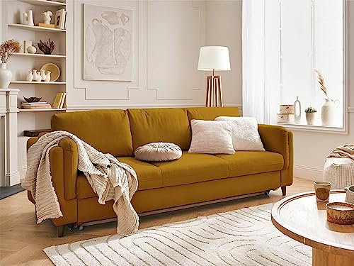 Lisa Design Brooke – 3-Sitzer Sofa – mit Schlaffunktion – aus Samt Gelb